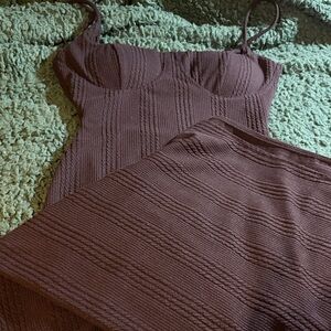 Heart & Hips Mauve-Brown Ribbed Mini Dress